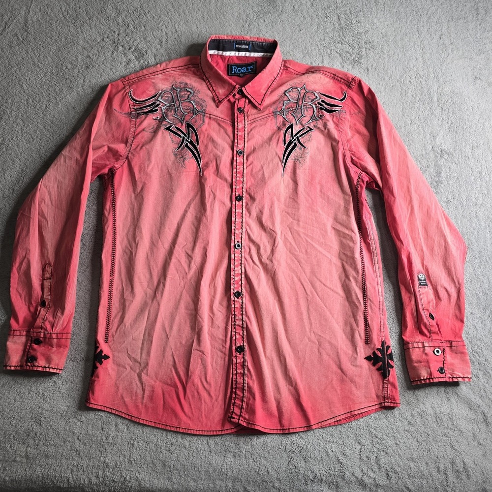 Roar Signature Shirt Mens XL Red Long Sleeve Western Embroidered Button Up Y2K